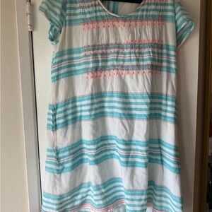 Lola Turquoise and White Striped Top with Coral Details